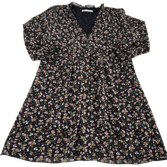 Zara Dress Womens Small Floral V Neck Short Sleeve Empire Waist A Line Boho‎ - Picture 1 of 8
